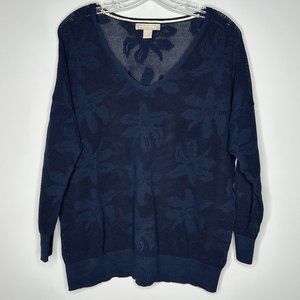 Banana Republic Size L Navy V-Neck 3/4 Sleeve Semi-Sheer Sweater